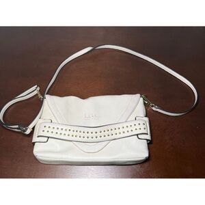 Nicole Miller adjustable Crossbody, white leather magnetic closure purse‎
